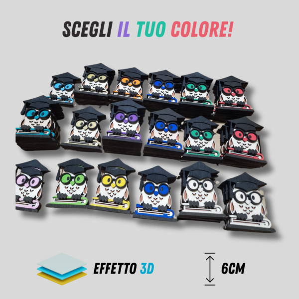 gufo laurea personalizzato 3d compensato vari colori occhiali