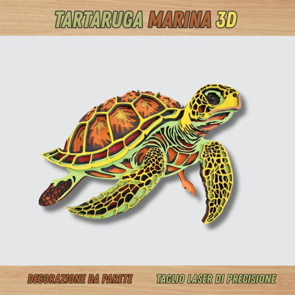 tartaruga marina decorativa 3d multistrato legno 23cm taglio laser